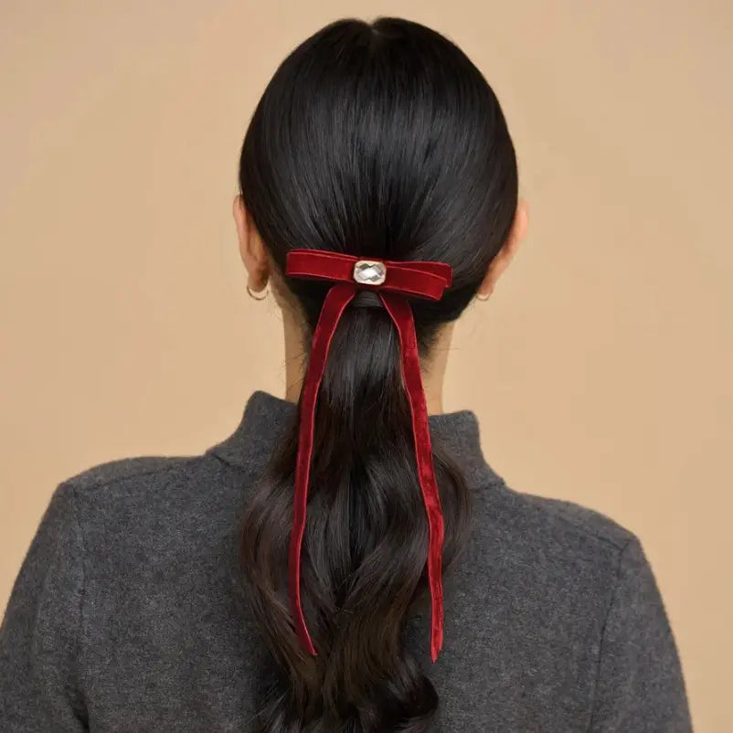 Kitsch Velvet & Gemstone Bow Hair Clip
