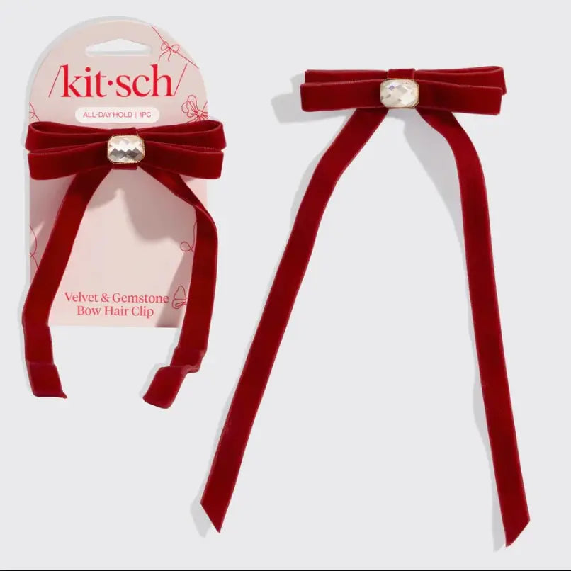 Kitsch Velvet & Gemstone Bow Hair Clip