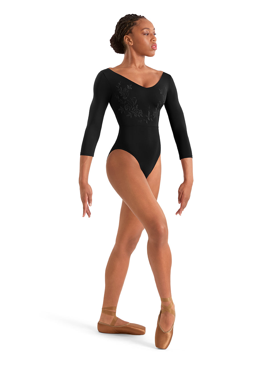 Adagio V Neckline Embroidered 3/4 Sleeve Leo