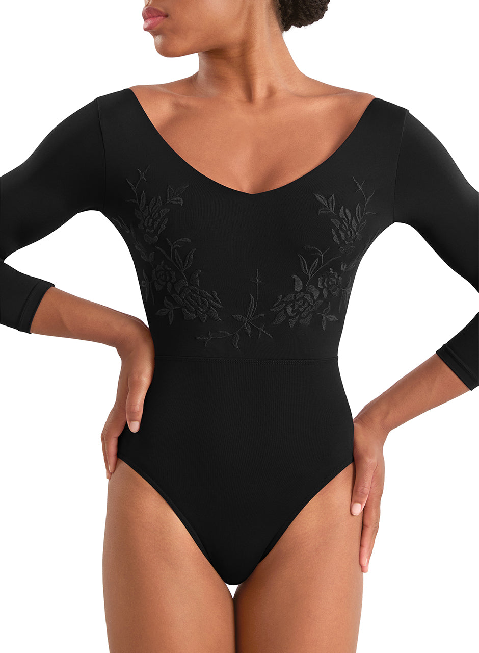 Adagio V Neckline Embroidered 3/4 Sleeve Leo